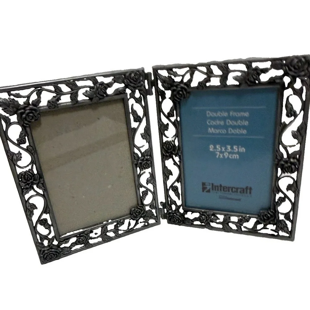 Vintage Intercraft Ornate Double Hinged Photo Frame Floral Vines 2.5x3.5